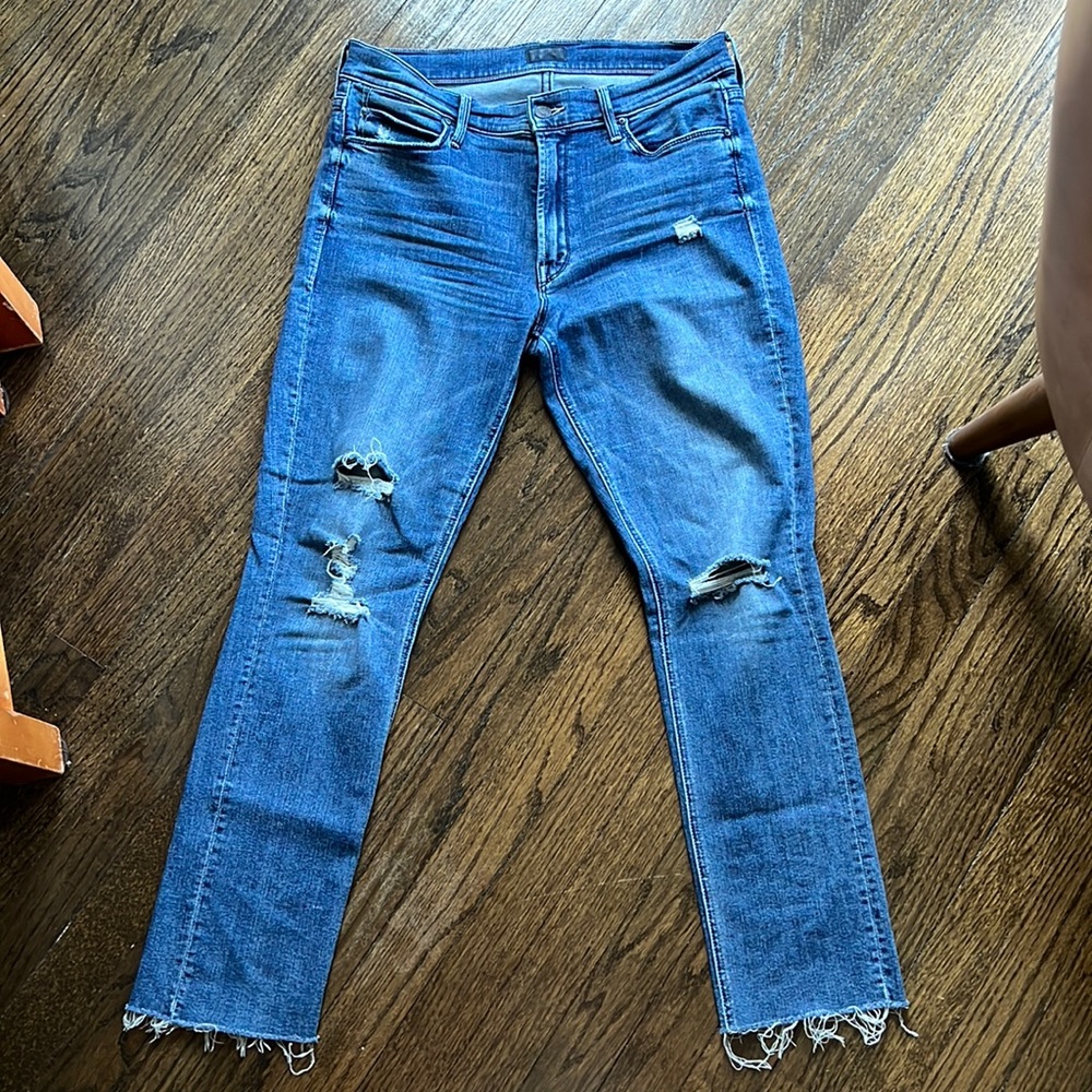 MOTHER “The Dazzler” Crop Fray Hem Skinny Jeans